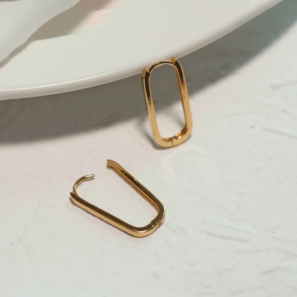 Gold Oval Hoop Earrings, gold hoop earrings, oval earrings, geometric earrings - Picture 2 of 4